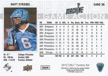 2010 Upper Deck Major League Lacrosse #36 Matt Striebel Back